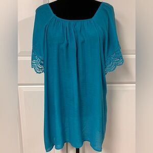 Spense Plus Size Off-The-Shoulder Lace Trim Blouse